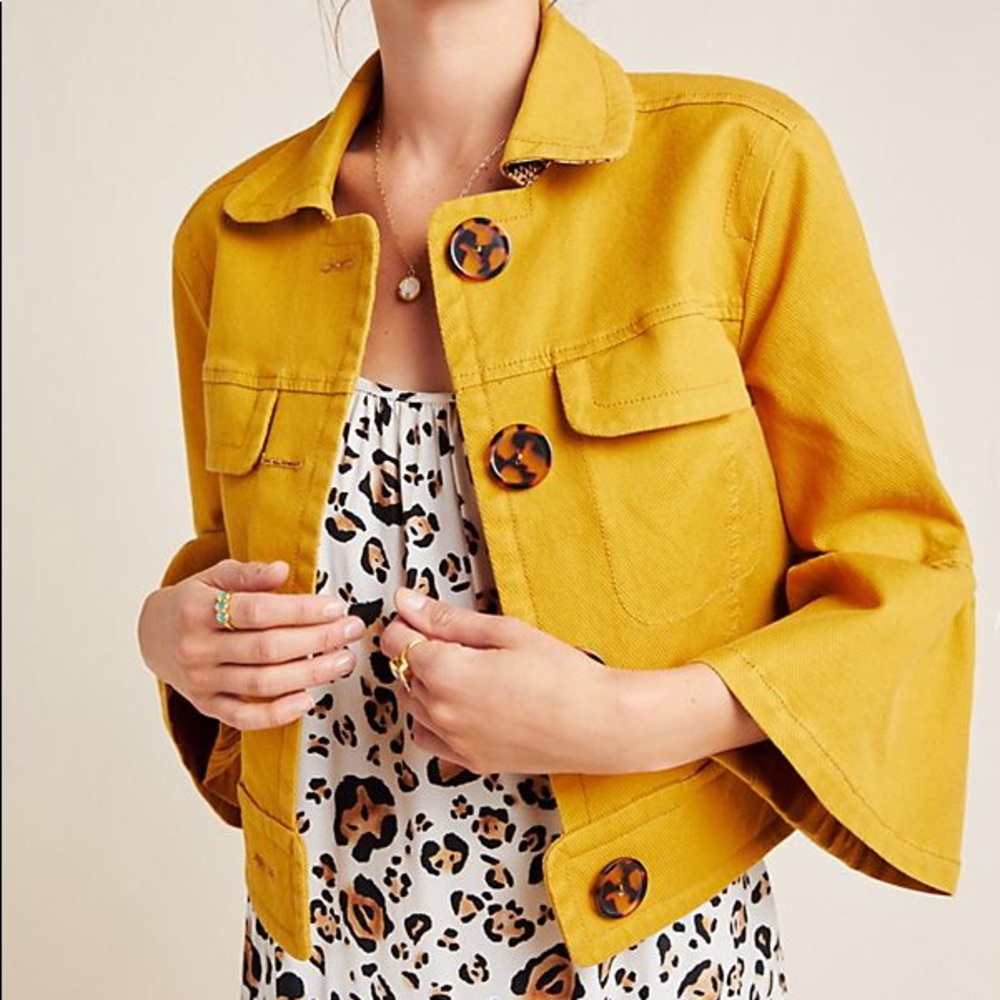 Anthropologie Nora Flounce-Sleeved Trucker Jacket